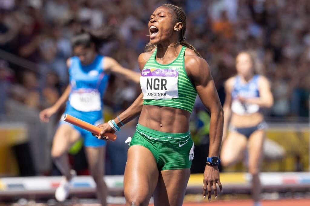 Nigeria's 4x100m relay gold-winning quartet at the Birmingham 2022 Commonwealth Games Grace Nwokocha, Rosemary Chukwuma, Favour Ofili and Tobi Amusan
