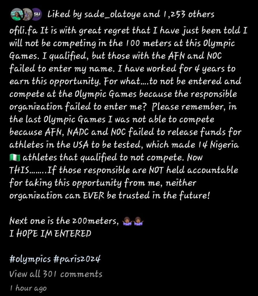 No punishments yet for Olympic registration error, Favour Ofili cries out