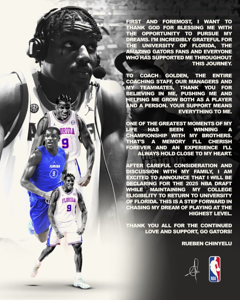 Nigerian basketball prodigy Reuben Chinyelu enters 2025 NBA Draft after NCAA title win