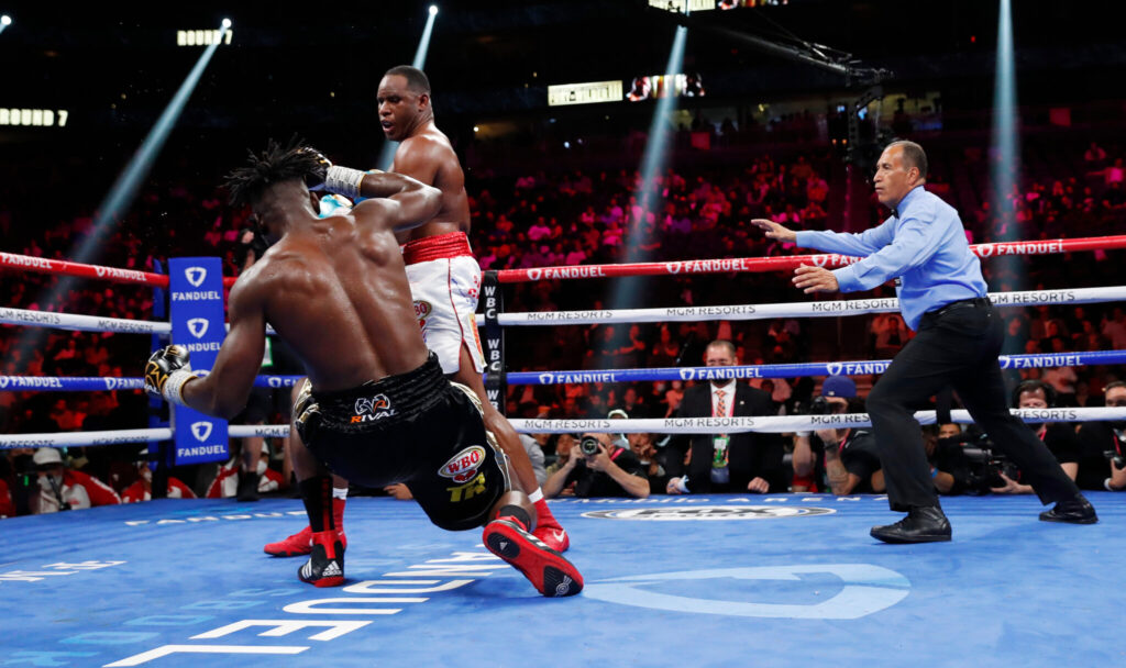 Frank Sanchez knocks down Ajagba in their 2021 clash