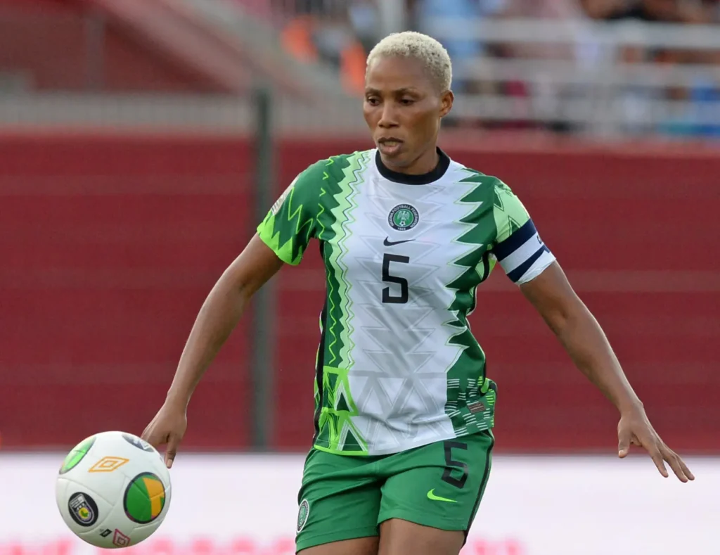 Onome Ebi wearing the No. 5 jersey