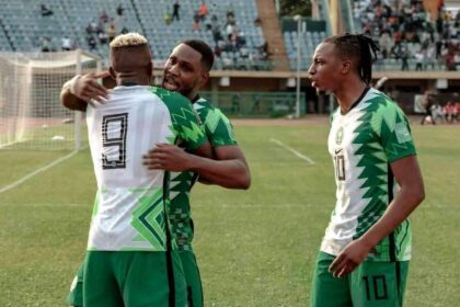 Odion Ighalo celebrates scoring a goal with Victor Osimhen