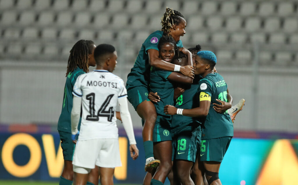 Falcons celebrate winning goal against Botswana