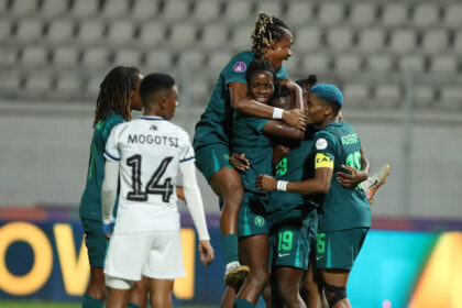 Falcons celebrate winning goal against Botswana