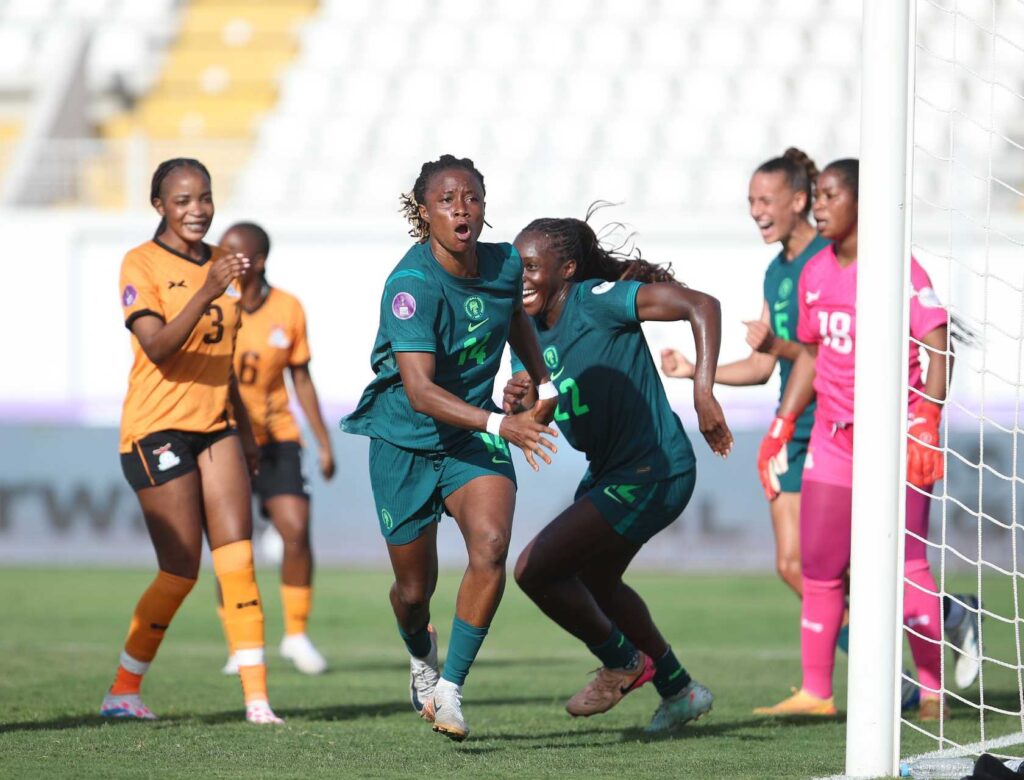 Oluwatosin Demehin celebrates her goal for Super Falcons
