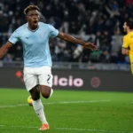 Fisayo Dele-Bashiru celebrates a goal for Lazio