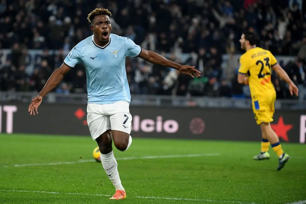 Fisayo Dele-Bashiru celebrates a goal for Lazio