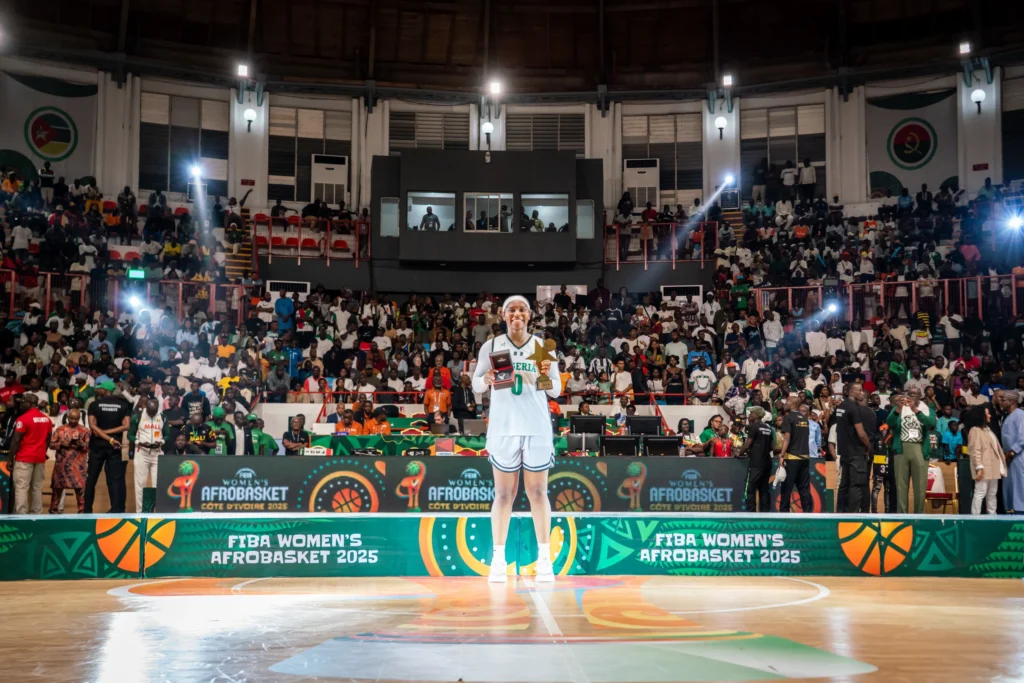 Amy Okonkwo with her Afrobasket MVP award