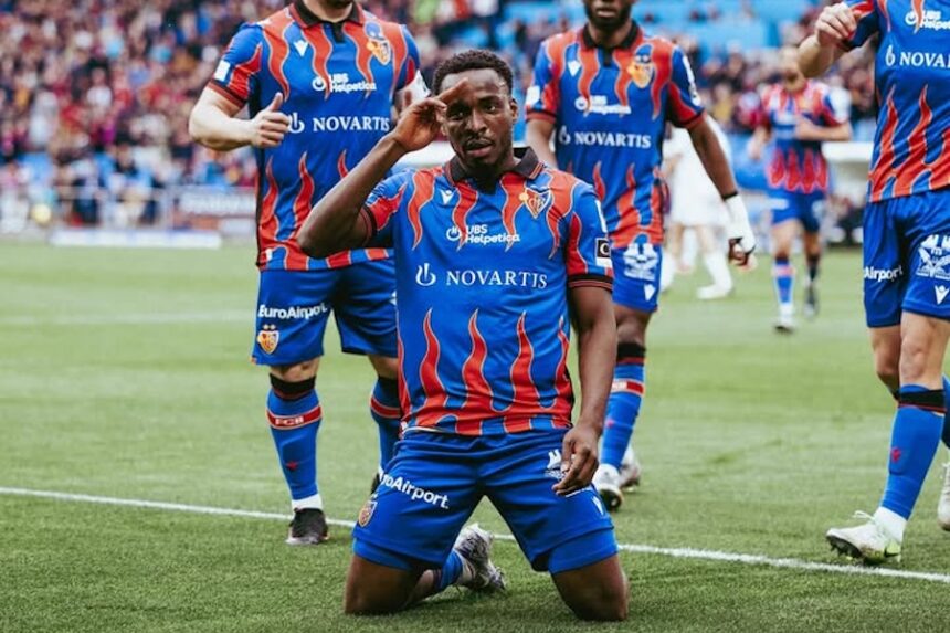 Philip Otele celebrates a goal for Basel
