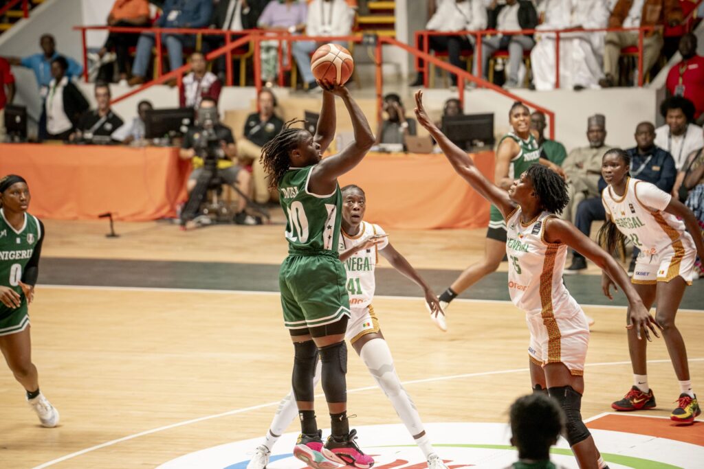 D'Tigress' Murjanatu Musa takes a two-point jumper 