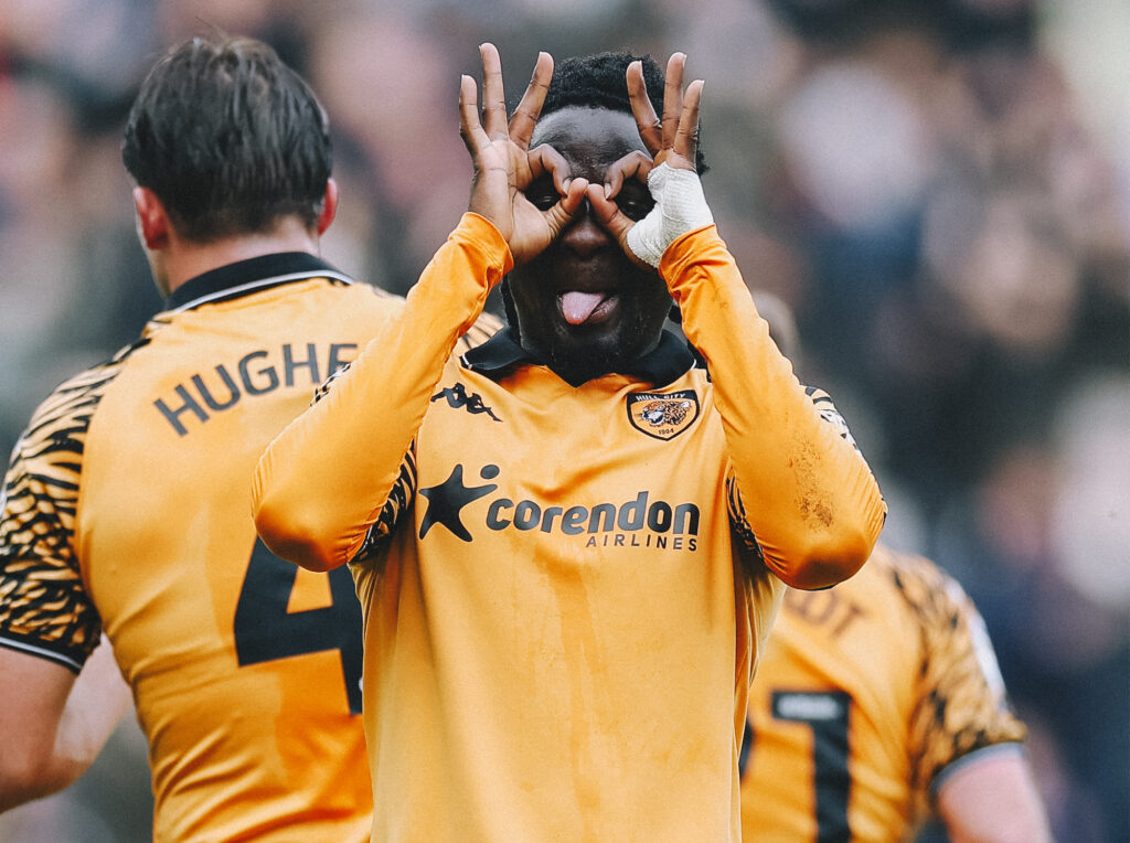 David Akintola celebrates his goal against Sheffield United