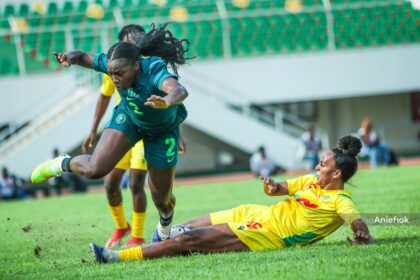 Super Falcons defender Michelle Alozie in action against Benin...Photo: Justina Aniefiok