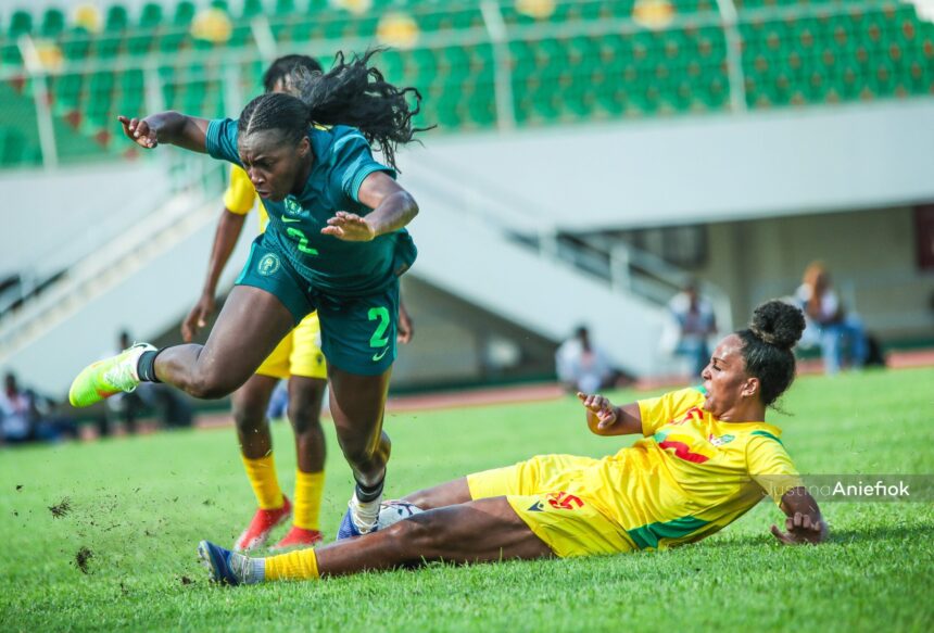 Super Falcons defender Michelle Alozie in action against Benin...Photo: Justina Aniefiok