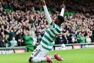 Iheanacho celebrates his goal against Motherwell