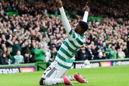 Iheanacho celebrates his goal against Motherwell