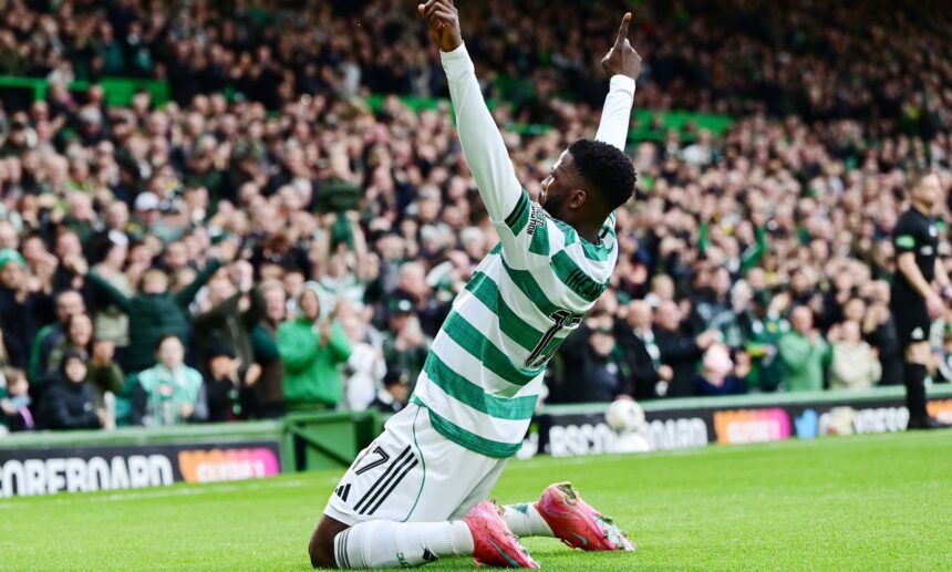 Iheanacho celebrates his goal against Motherwell