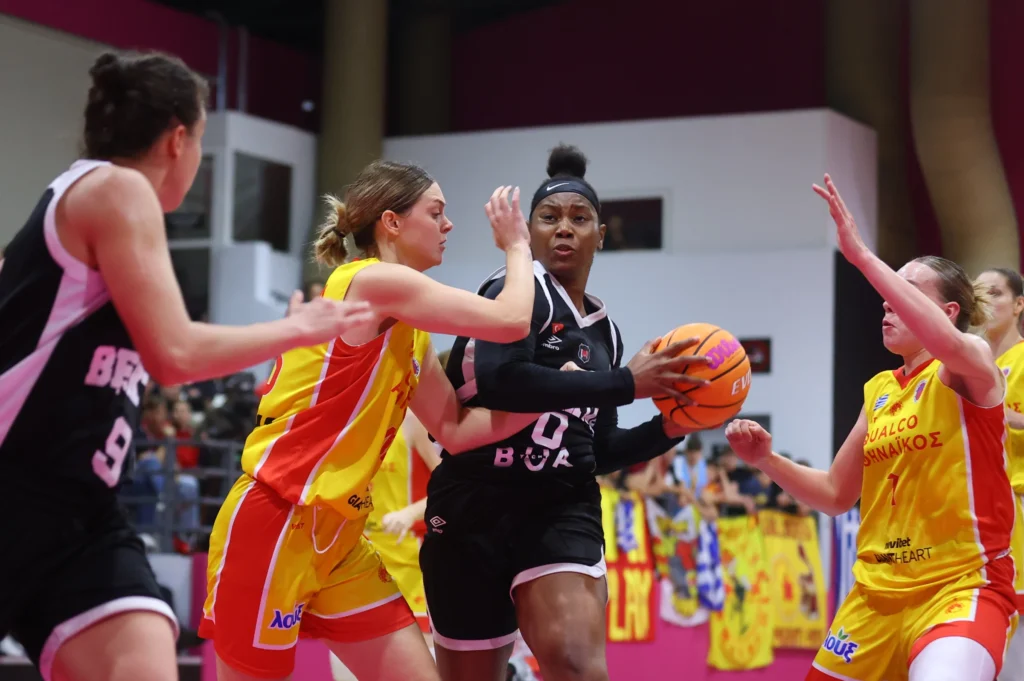 Amy Okonkwo (with the ball) in action for Besiktas against Athinaikos