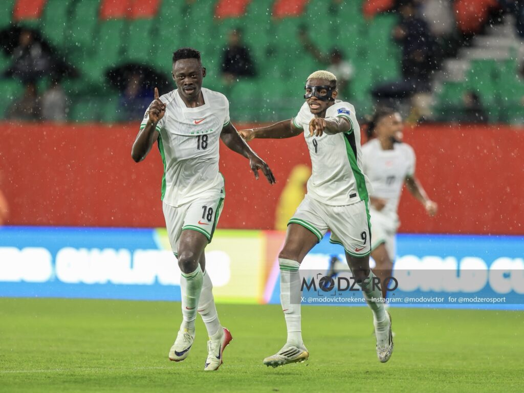 Akor Adams urges fans to back Super Eagles ahead of play-off final vs DR Congo 38 Akor Adams celebrates goal against Gabon.. Photo: Victor Modo