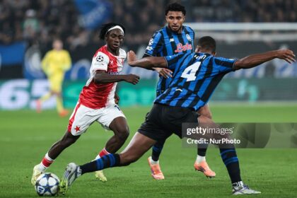 David Moses in action against Atalanta in the UEFA Champions League... Photo: Emanuele Comincini/NurPhoto via Getty Images