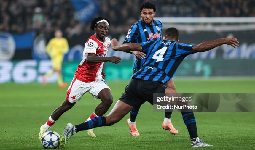 Champions League: Onyedika battles Barca, Ogbu, Moses clash with Arsenal 37 David Moses in action against Atalanta in the UEFA Champions League... Photo: Emanuele Comincini/NurPhoto via Getty Images
