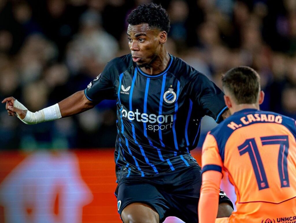 Raphael Onyedika in action against Barcelona