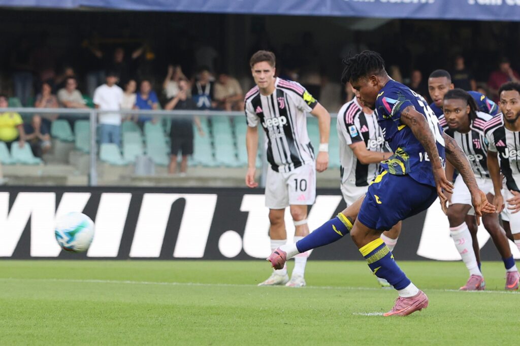 Gift Orban taking a penalty kick against Juventus