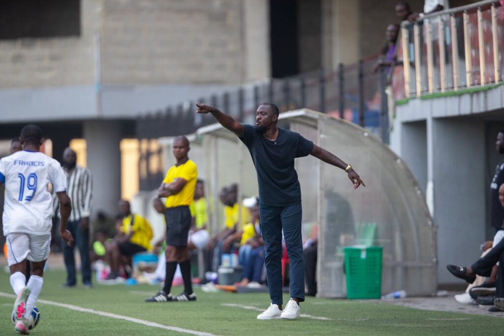 Sporting Lagos coach Jeff Buter directing play from the dog-out
