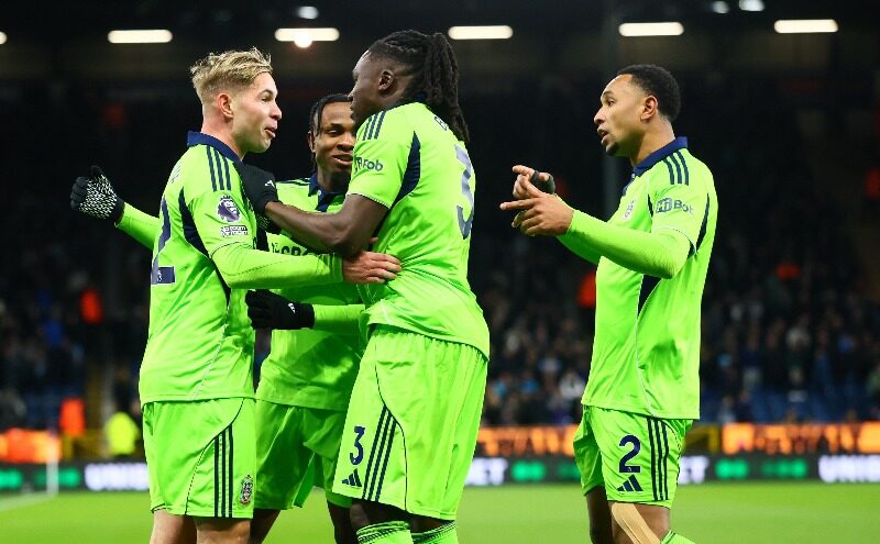 Chukwueze and Bassey celebrate with Emile Smith Rowe in Fulham's win over Burnley