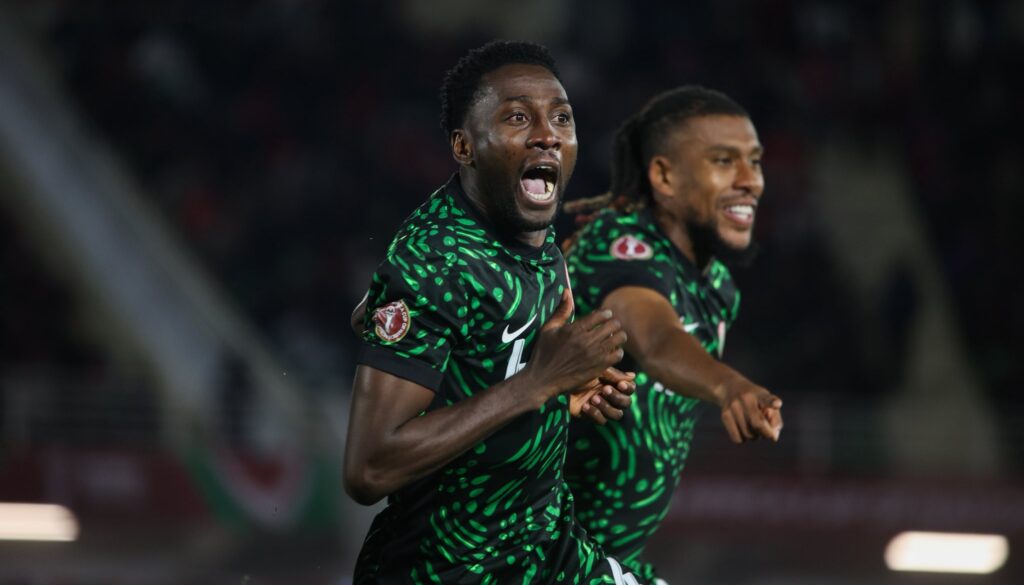 Super Eagles: Wilfred Ndidi celebrates his goal against Tunisia