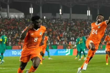 Franck Kessie celebrates a goal for Ivory Coast