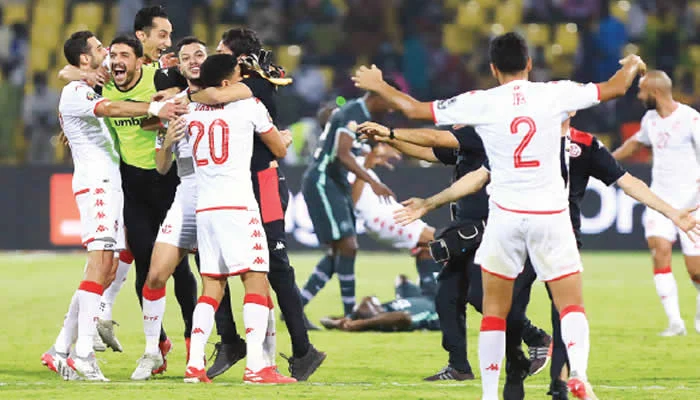 Tunisia celebrate their win over the Super Eagles in Garoua, Cameroon