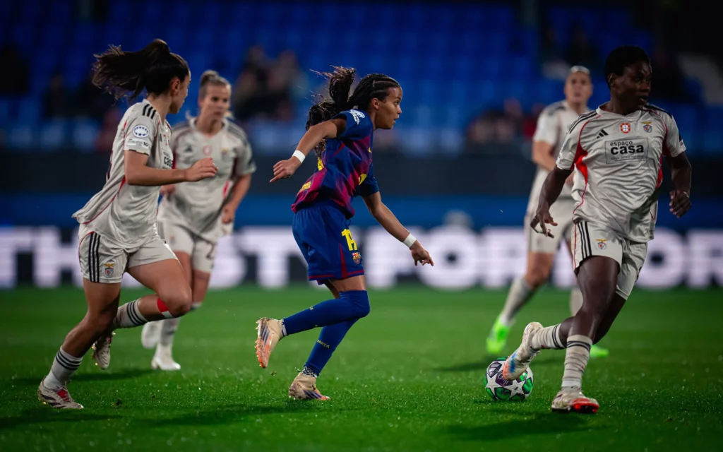 Women's Champions League: Christy Ucheibe own goal costs Benfica as Barca cruise to 3–1 win 38 Christy Ucheibe (right) in action against Barcelona Femeni