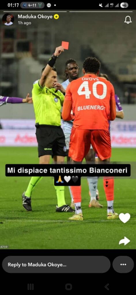 ‘I’m sorry, Bianconeri’ – Okoye apologises after costly red card 39 Okoye apologises for receiving a reckless red card