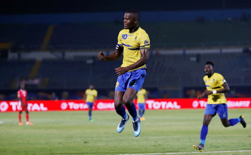 Mbwana Samatta celebrates scoring a goal for Tanzania