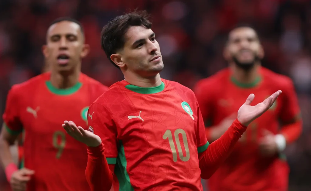 Brahim Diaz celebrates a goal at the AFCON