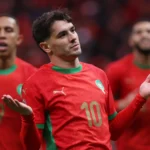 Brahim Diaz celebrates a goal at the AFCON