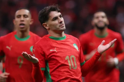 Brahim Diaz celebrates a goal at the AFCON