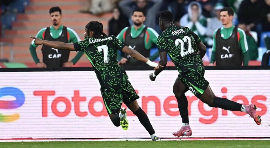Ademola Lookman celebrating a goal with Akor Adams