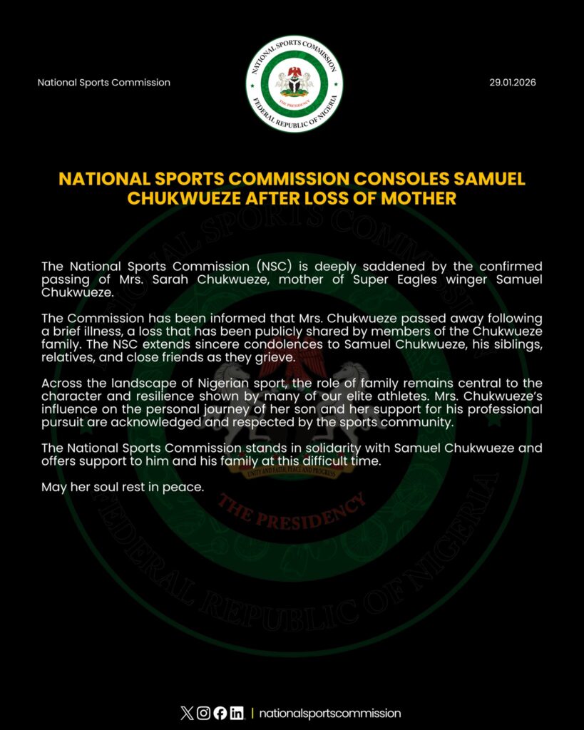 NSC consoles Samuel Chukwueze after loss of mother