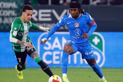 Ademola Lookman (right) gliding past Real Betis' Antony
