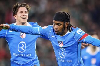 Ademola Lookman (right) celebrates his goal against Real Betis