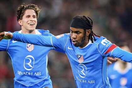 Ademola Lookman (right) celebrates his goal against Real Betis