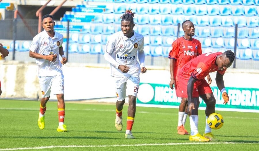 Joseph Arumala celebrates his goal for Ikorodu City against Niger Tornadoes