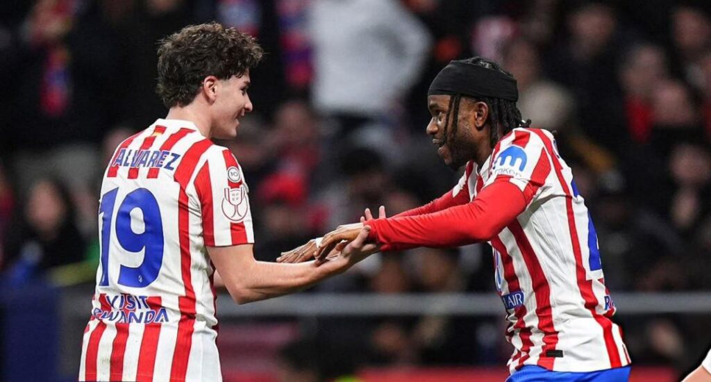 Ademola Lookman (right) celebrating with teammate Julian Alvarez