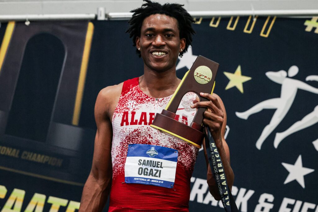 Samuel Ogazi sets new African record to win NCAA Indoor 400m title 38 Samuel Ogazi with his NCAA Indoor 400m title