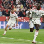 Akor Adams reacts after goal in 2-1 victory over Atletico Madrid‎