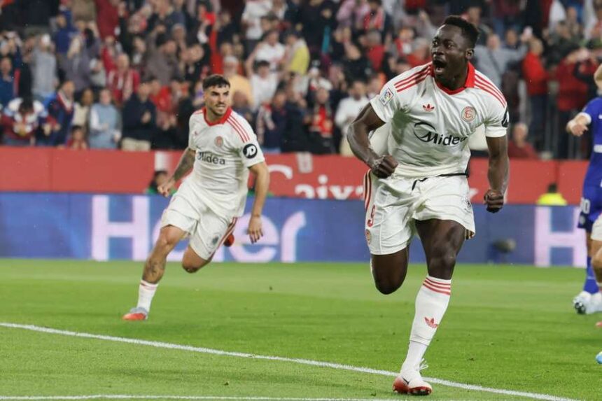 Akor Adams reacts after goal in 2-1 victory over Atletico Madrid‎