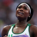 Favour Ofili competing for Nigeria at an international athletics event