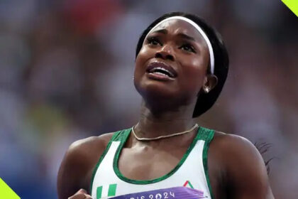 Favour Ofili competing for Nigeria at an international athletics event