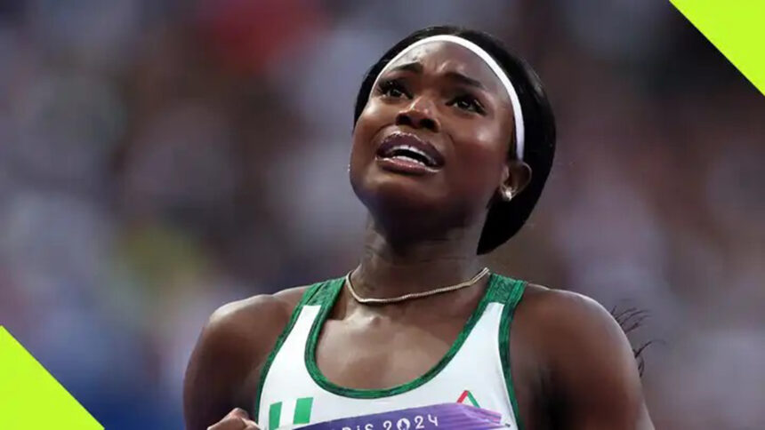 Favour Ofili competing for Nigeria at an international athletics event